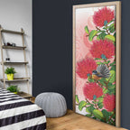 New Zealand Fantail Door Cover Maori Koru With Pohutukawa Flowers - Aussie Hoodie