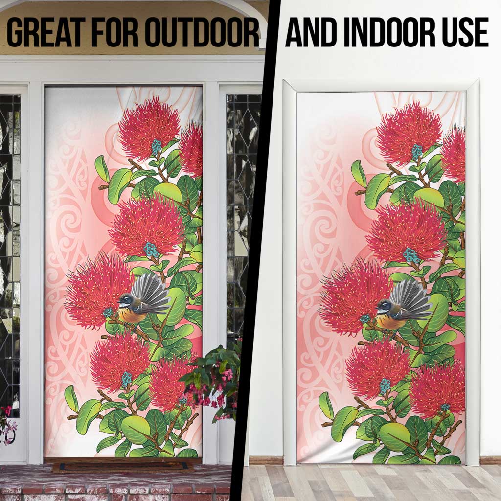 New Zealand Fantail Door Cover Maori Koru With Pohutukawa Flowers - Aussie Hoodie