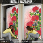 New Zealand Fantail Door Cover Maori Koru With Pohutukawa Flowers - Aussie Hoodie