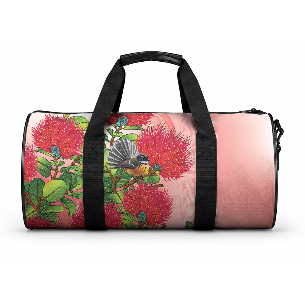 New Zealand Fantail Duffle Bag Maori Koru With Pohutukawa Flowers