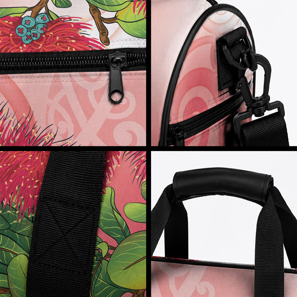 New Zealand Fantail Duffle Bag Maori Koru With Pohutukawa Flowers