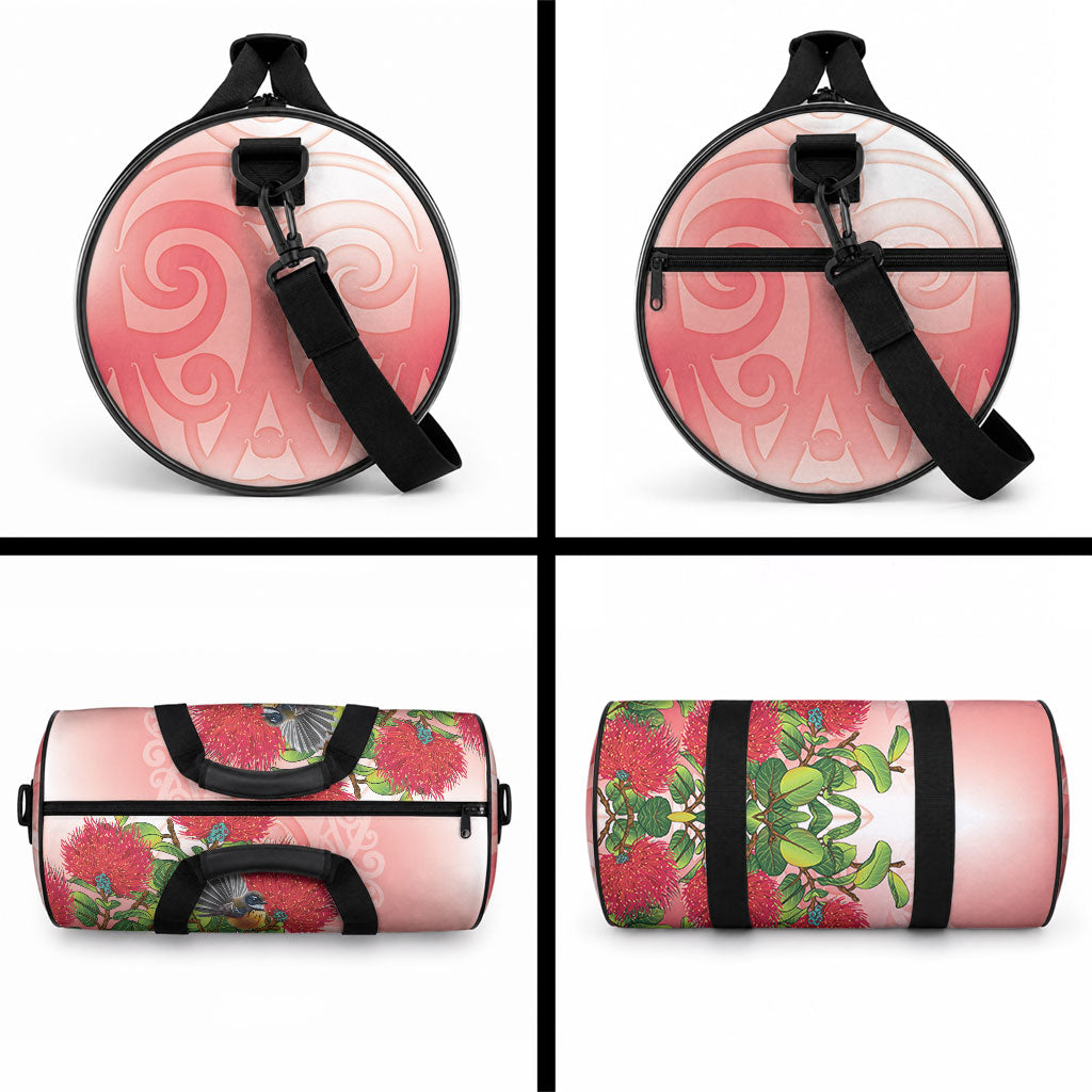 New Zealand Fantail Duffle Bag Maori Koru With Pohutukawa Flowers