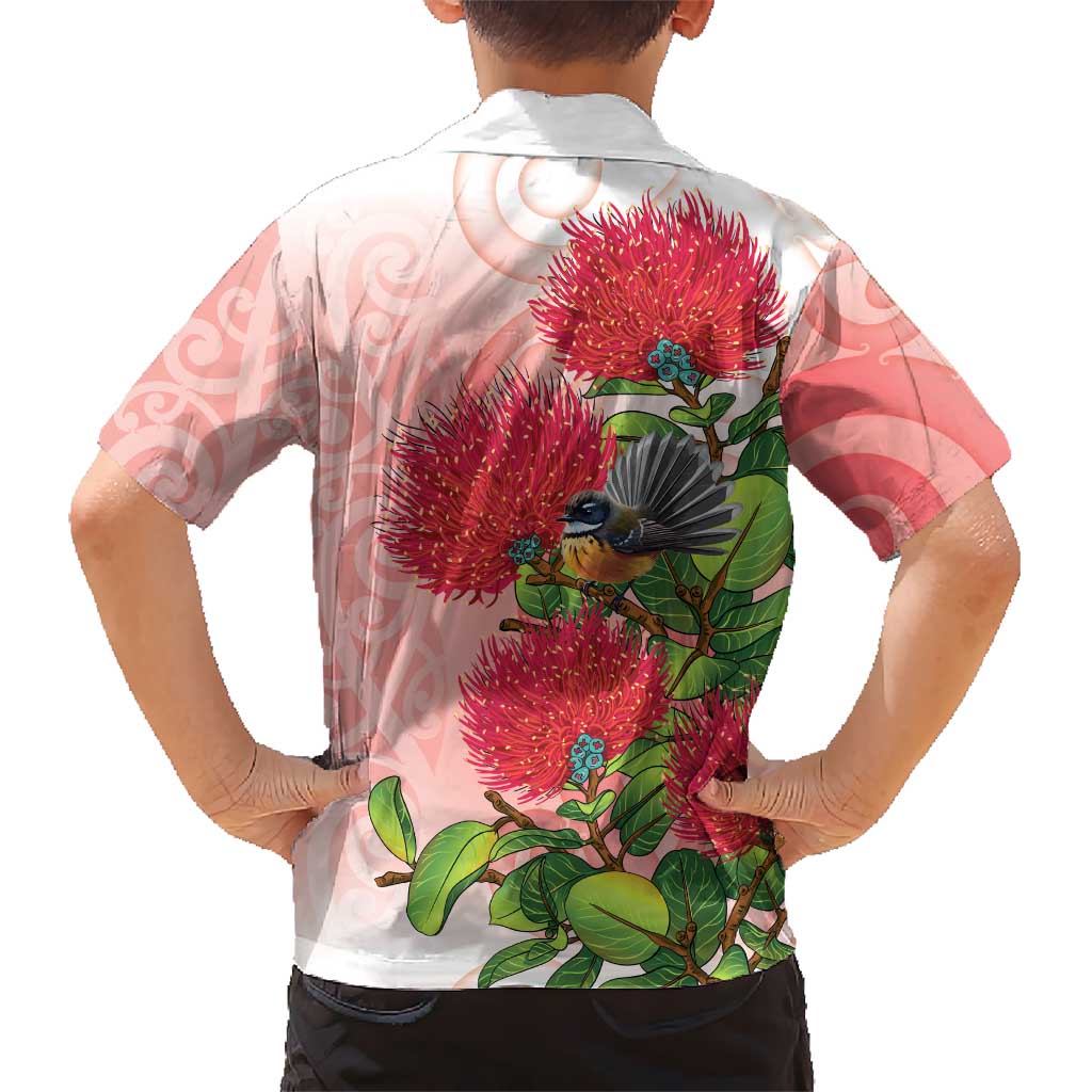 New Zealand Fantail Family Matching Mermaid Dress and Hawaiian Shirt Maori Koru With Pohutukawa Flowers