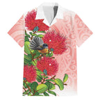 New Zealand Fantail Family Matching Puletasi and Hawaiian Shirt Maori Koru With Pohutukawa Flowers