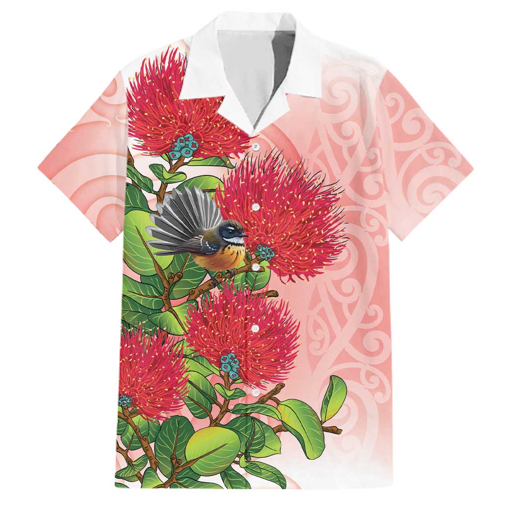 New Zealand Fantail Family Matching Summer Maxi Dress and Hawaiian Shirt Maori Koru With Pohutukawa Flowers