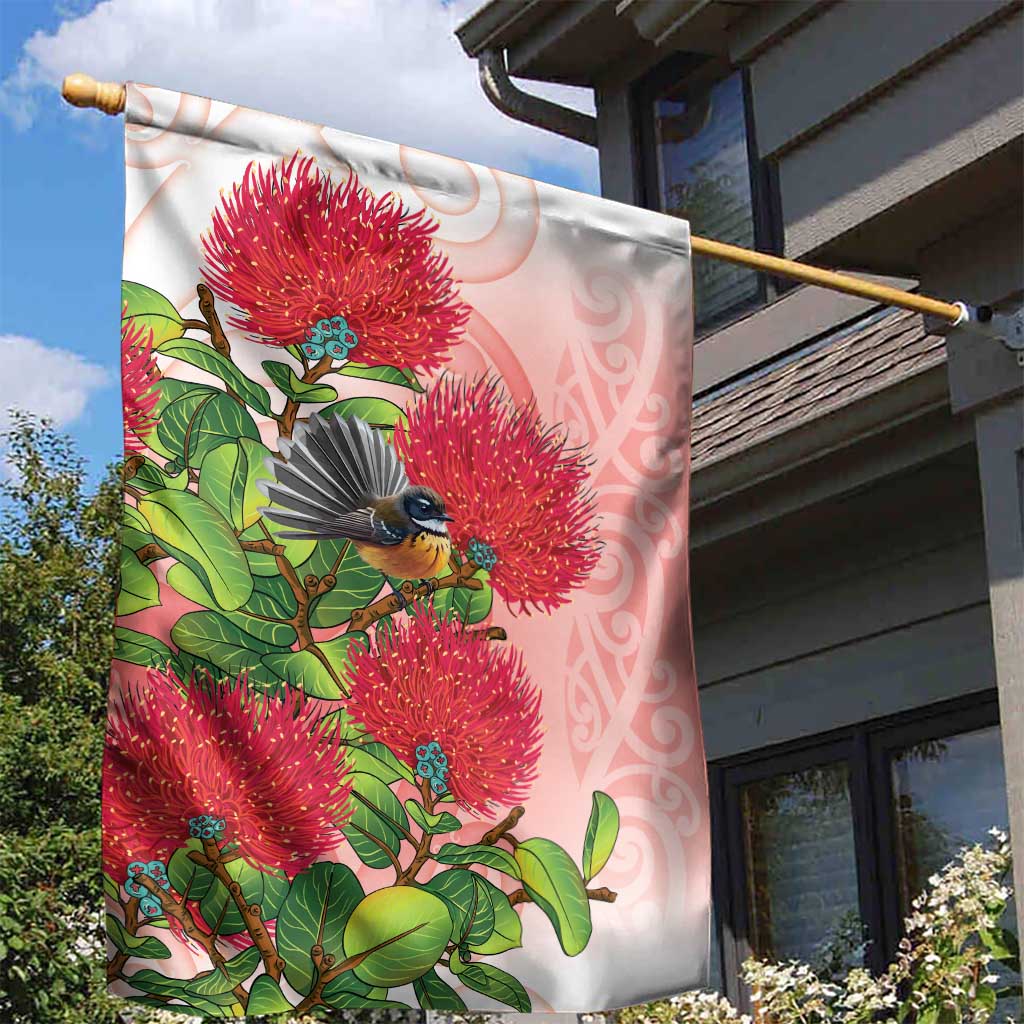New Zealand Fantail Garden Flag Maori Koru With Pohutukawa Flowers - Aussie Hoodie