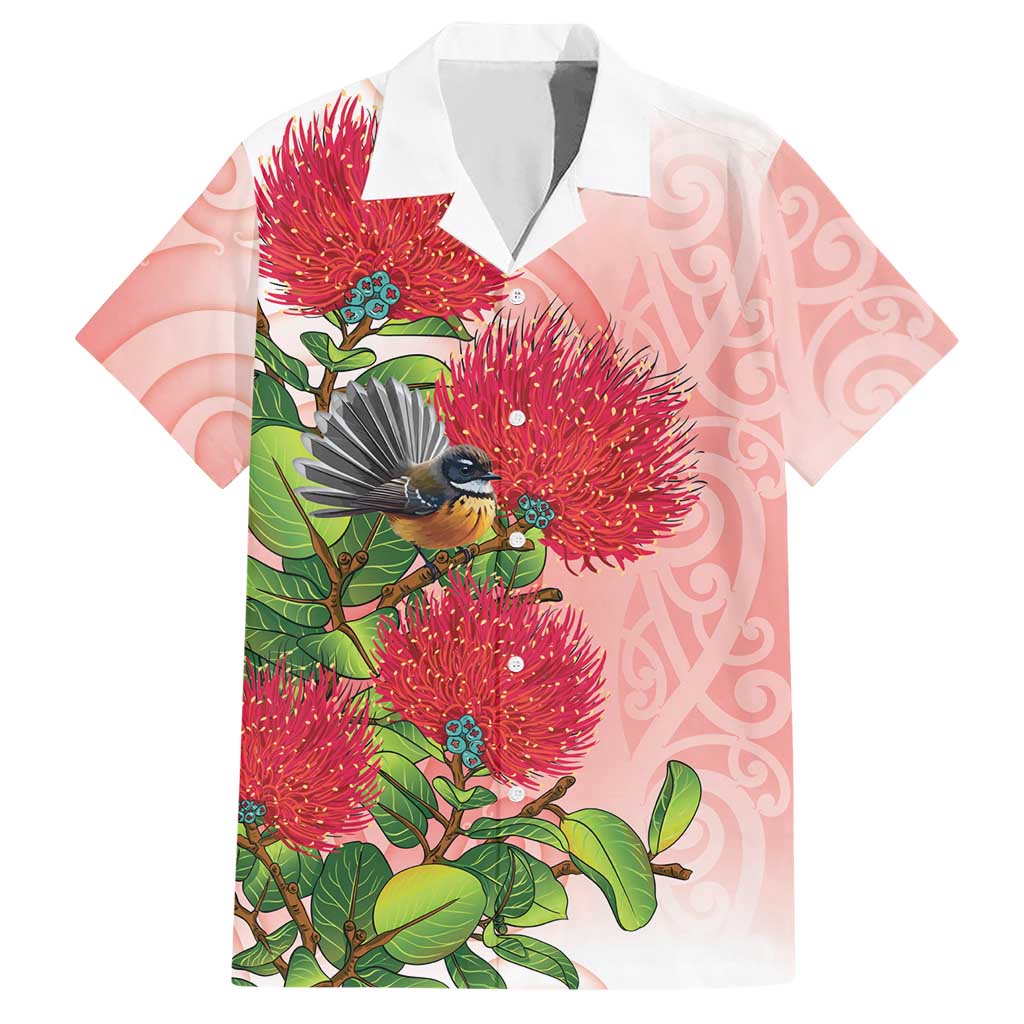 New Zealand Fantail Hawaiian Shirt Maori Koru With Pohutukawa Flowers - Aussie Hoodie