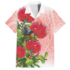 New Zealand Fantail Hawaiian Shirt Maori Koru With Pohutukawa Flowers - Aussie Hoodie
