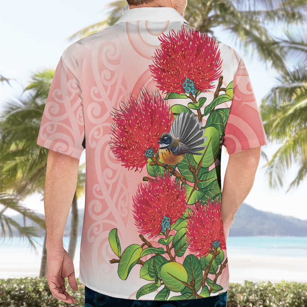 New Zealand Fantail Hawaiian Shirt Maori Koru With Pohutukawa Flowers - Aussie Hoodie