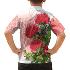 New Zealand Fantail Hawaiian Shirt Maori Koru With Pohutukawa Flowers - Aussie Hoodie