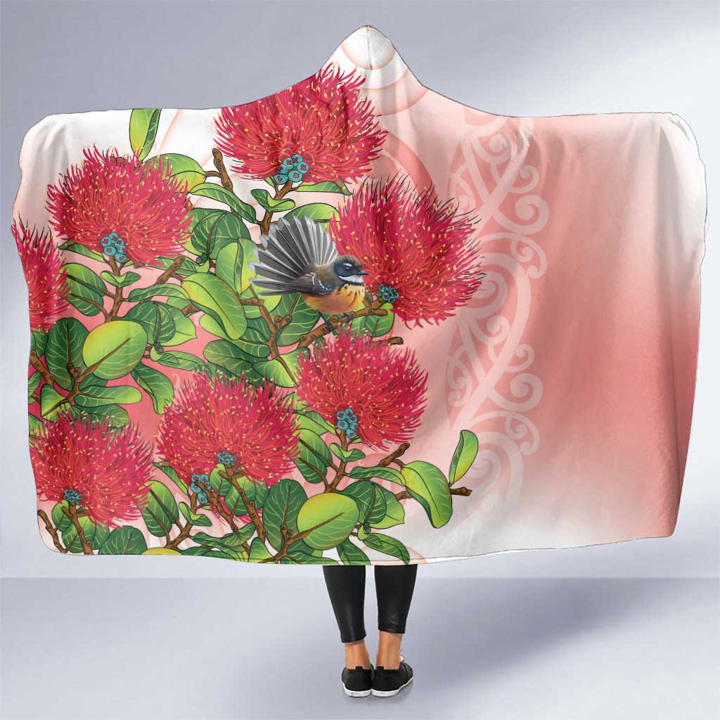 New Zealand Fantail Hooded Blanket Maori Koru With Pohutukawa Flowers - Aussie Hoodie
