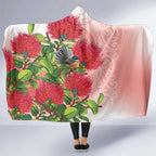 New Zealand Fantail Hooded Blanket Maori Koru With Pohutukawa Flowers - Aussie Hoodie