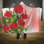 New Zealand Fantail Hooded Blanket Maori Koru With Pohutukawa Flowers - Aussie Hoodie