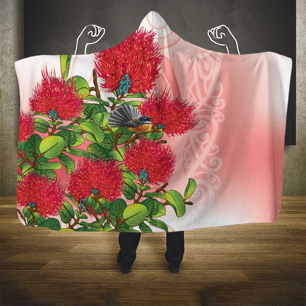 New Zealand Fantail Hooded Blanket Maori Koru With Pohutukawa Flowers - Aussie Hoodie