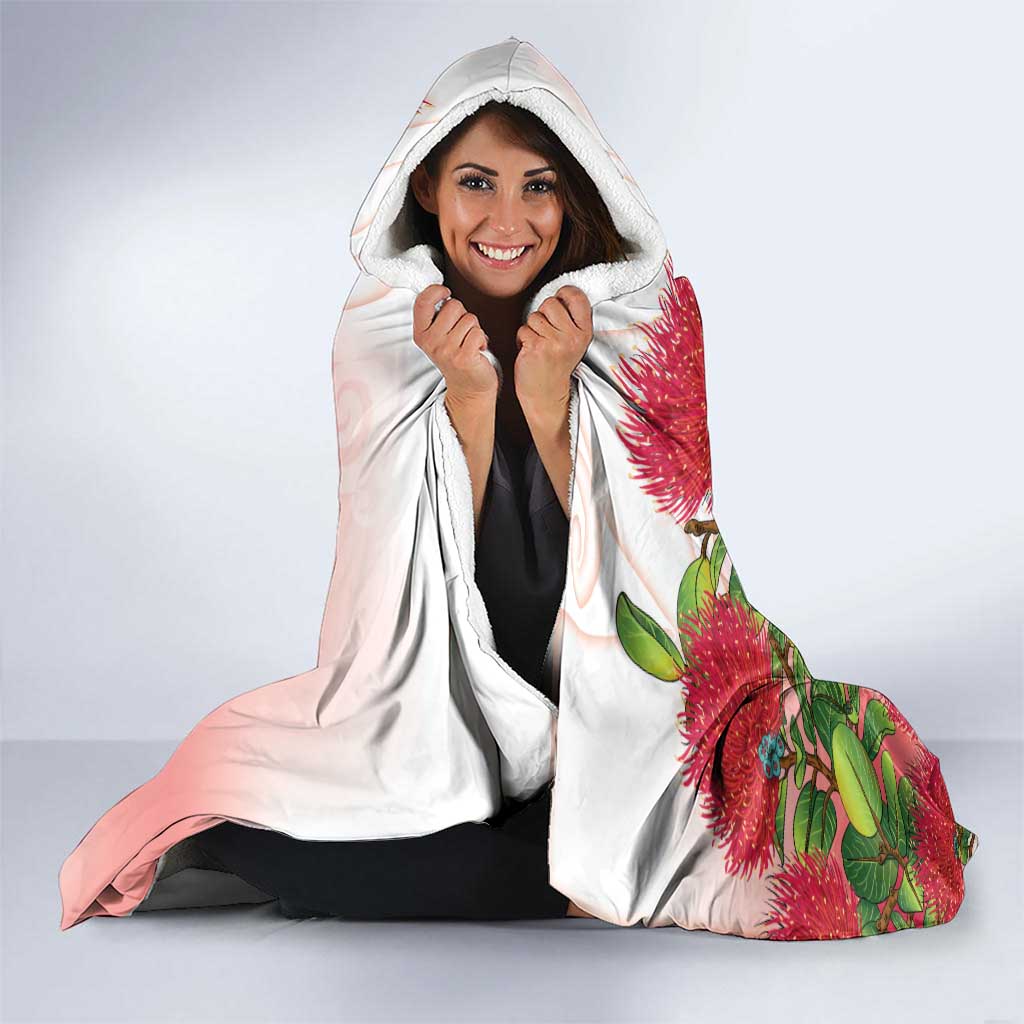 New Zealand Fantail Hooded Blanket Maori Koru With Pohutukawa Flowers - Aussie Hoodie