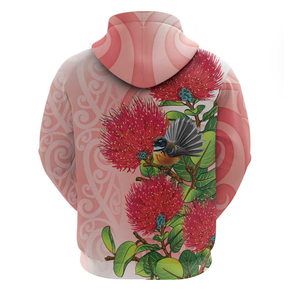 New Zealand Fantail Hoodie Maori Koru With Pohutukawa Flowers - Aussie Hoodie