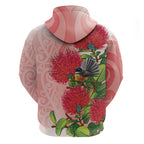 New Zealand Fantail Hoodie Maori Koru With Pohutukawa Flowers - Aussie Hoodie