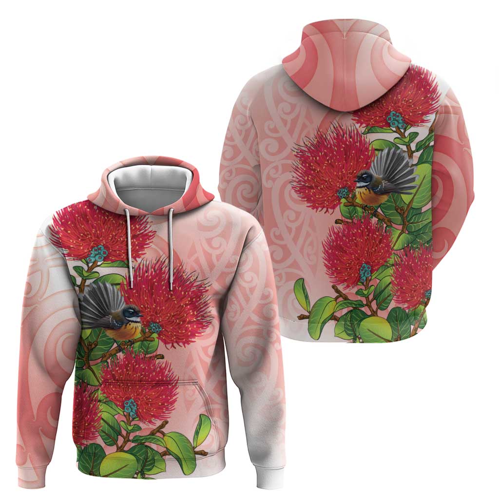 New Zealand Fantail Hoodie Maori Koru With Pohutukawa Flowers - Aussie Hoodie