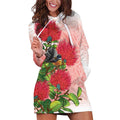 New Zealand Fantail Hoodie Dress Maori Koru With Pohutukawa Flowers - Aussie Hoodie