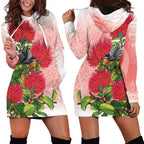 New Zealand Fantail Hoodie Dress Maori Koru With Pohutukawa Flowers - Aussie Hoodie