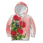 New Zealand Fantail Kid Hoodie Maori Koru With Pohutukawa Flowers - Aussie Hoodie