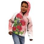 New Zealand Fantail Kid Hoodie Maori Koru With Pohutukawa Flowers - Aussie Hoodie