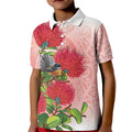 New Zealand Fantail Kid Polo Shirt Maori Koru With Pohutukawa Flowers - Aussie Hoodie