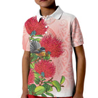 New Zealand Fantail Kid Polo Shirt Maori Koru With Pohutukawa Flowers - Aussie Hoodie