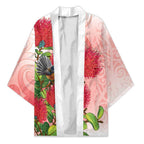 New Zealand Fantail Kimono Maori Koru With Pohutukawa Flowers - Aussie Hoodie