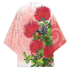 New Zealand Fantail Kimono Maori Koru With Pohutukawa Flowers - Aussie Hoodie