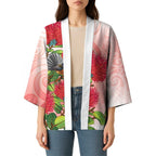 New Zealand Fantail Kimono Maori Koru With Pohutukawa Flowers - Aussie Hoodie