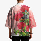 New Zealand Fantail Kimono Maori Koru With Pohutukawa Flowers - Aussie Hoodie