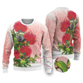 New Zealand Fantail Ugly Christmas Sweater Maori Koru With Pohutukawa Flowers
