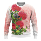 New Zealand Fantail Ugly Christmas Sweater Maori Koru With Pohutukawa Flowers