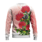 New Zealand Fantail Ugly Christmas Sweater Maori Koru With Pohutukawa Flowers