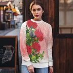 New Zealand Fantail Ugly Christmas Sweater Maori Koru With Pohutukawa Flowers