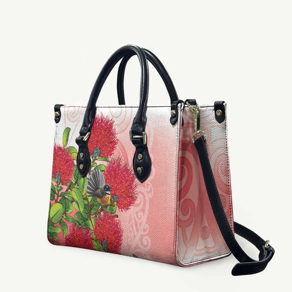 New Zealand Fantail Leather Bag Maori Koru With Pohutukawa Flowers - Aussie Hoodie