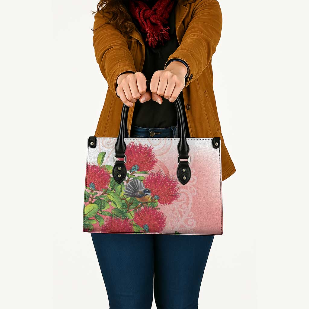 New Zealand Fantail Leather Bag Maori Koru With Pohutukawa Flowers - Aussie Hoodie