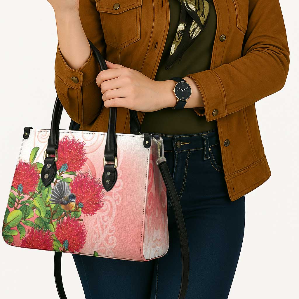 New Zealand Fantail Leather Bag Maori Koru With Pohutukawa Flowers - Aussie Hoodie