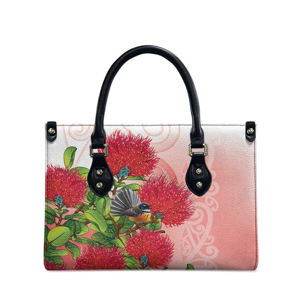 New Zealand Fantail Leather Bag Maori Koru With Pohutukawa Flowers - Aussie Hoodie
