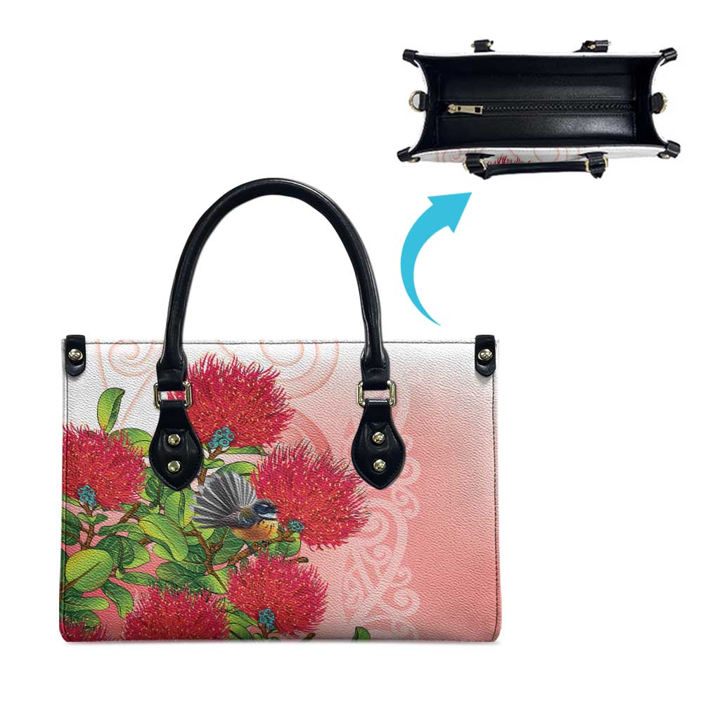 New Zealand Fantail Leather Bag Maori Koru With Pohutukawa Flowers - Aussie Hoodie