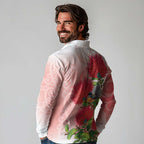 New Zealand Fantail Long Sleeve Polo Shirt Maori Koru With Pohutukawa Flowers - Aussie Hoodie