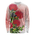 New Zealand Fantail Long Sleeve Shirt Maori Koru With Pohutukawa Flowers - Aussie Hoodie