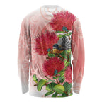 New Zealand Fantail Long Sleeve Shirt Maori Koru With Pohutukawa Flowers - Aussie Hoodie
