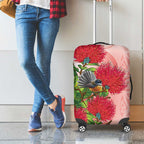 New Zealand Fantail Luggage Cover Maori Koru With Pohutukawa Flowers - Aussie Hoodie