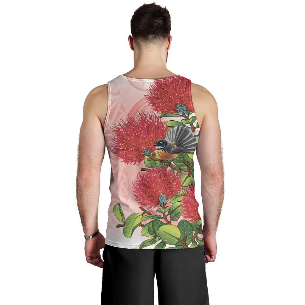 New Zealand Fantail Men Tank Top Maori Koru With Pohutukawa Flowers - Aussie Hoodie