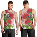 New Zealand Fantail Men Tank Top Maori Koru With Pohutukawa Flowers - Aussie Hoodie