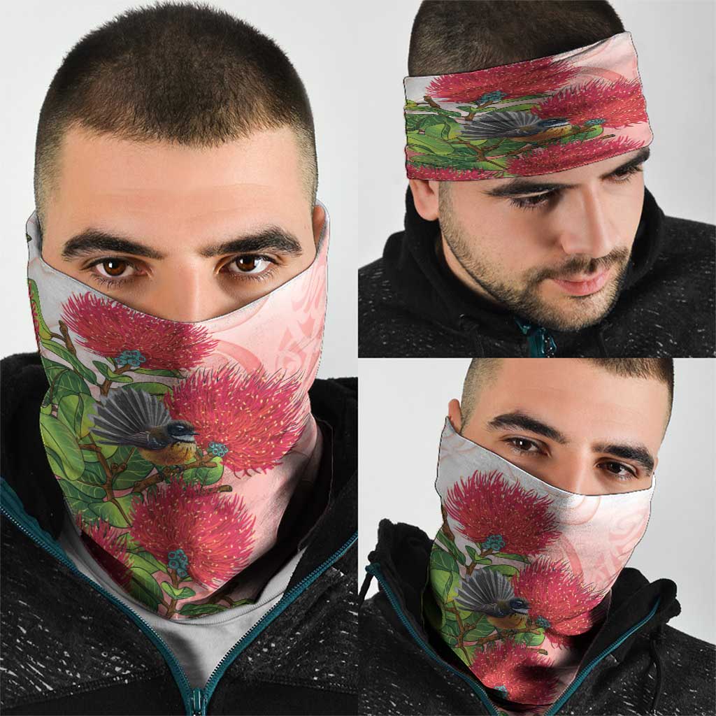 New Zealand Fantail Neck Gaiter Maori Koru With Pohutukawa Flowers - Aussie Hoodie
