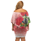 New Zealand Fantail Off Shoulder Short Dress Maori Koru With Pohutukawa Flowers - Aussie Hoodie