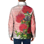 New Zealand Fantail Padded Jacket Maori Koru With Pohutukawa Flowers - Aussie Hoodie